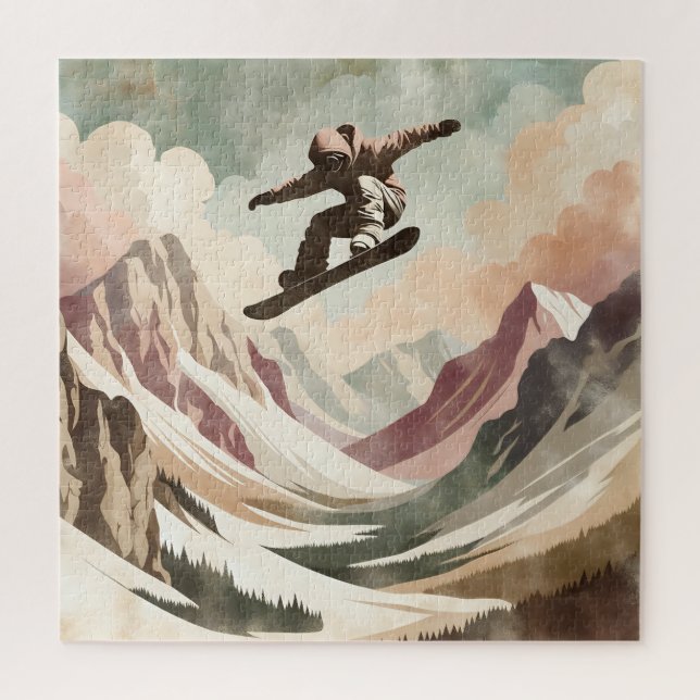 Puzzle Snowboardeur Profitez des montagnes neigeuses (Vertical)