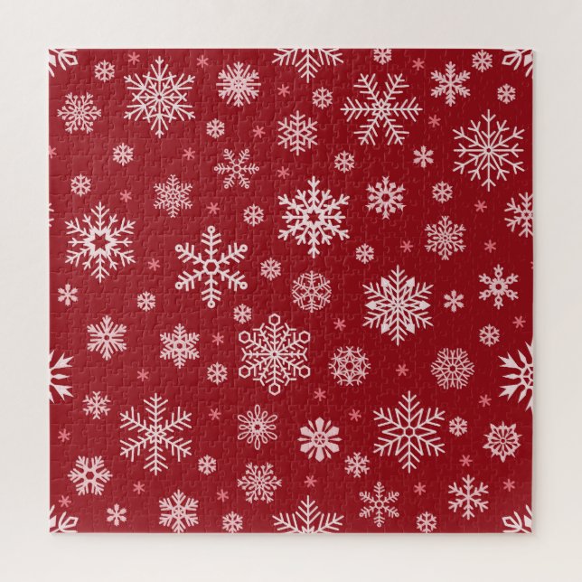 Puzzle Snowflakes, décoration rouge, motif de Noël. (Vertical)