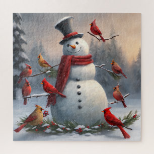Puzzle Snowman avec les cardinaux rouges Snowman