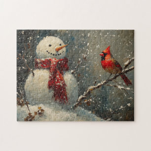 Puzzle Snowman et une peinture cardinale à l'huile