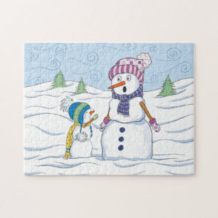 Puzzle Snowman Maman Enfant Pleurant Art Whimsical