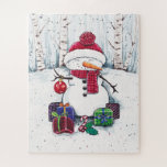 Puzzle Snowman With Gifts In Watercolor<br><div class="desc">Watercolor cute snowman with gifts. Adorable seasonal art. Suitable for anyone who loves snowman,  watercolour arts,  cute characters,  seasons,  winter,  snow,  adorable designs and cute arts. Can be a lovely gift. Please check the full collection for matching items. Thank you. :)</div>