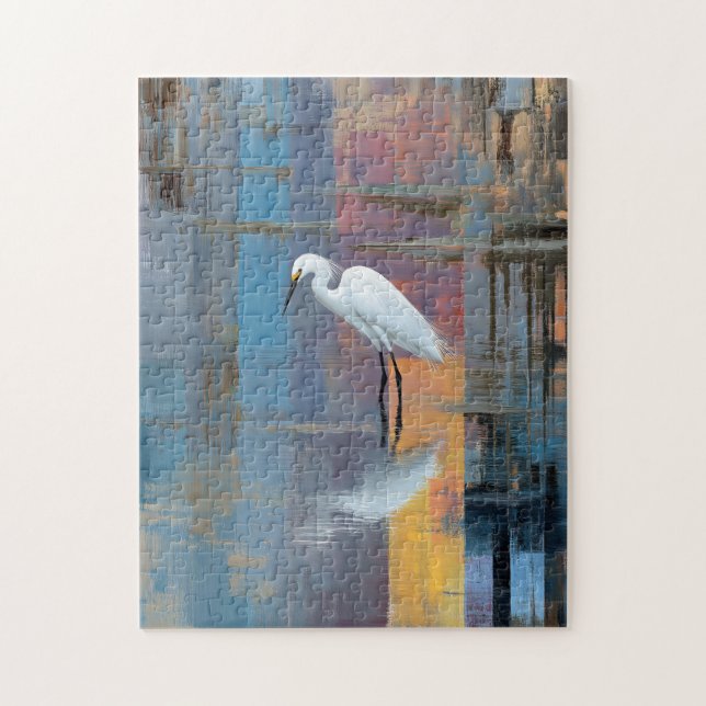 Puzzle Snowy egret in lake vertical (Vertical)