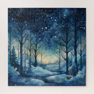 Puzzle Snowy Winter Wonderland Navy et White