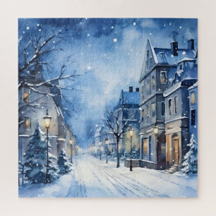 Puzzle Snowy Winter Wonderland Navy et White