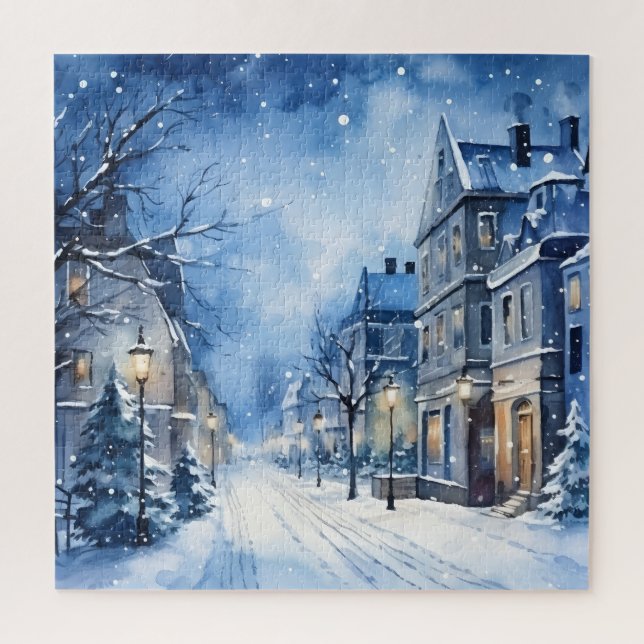 Puzzle Snowy Winter Wonderland Navy et White (Vertical)