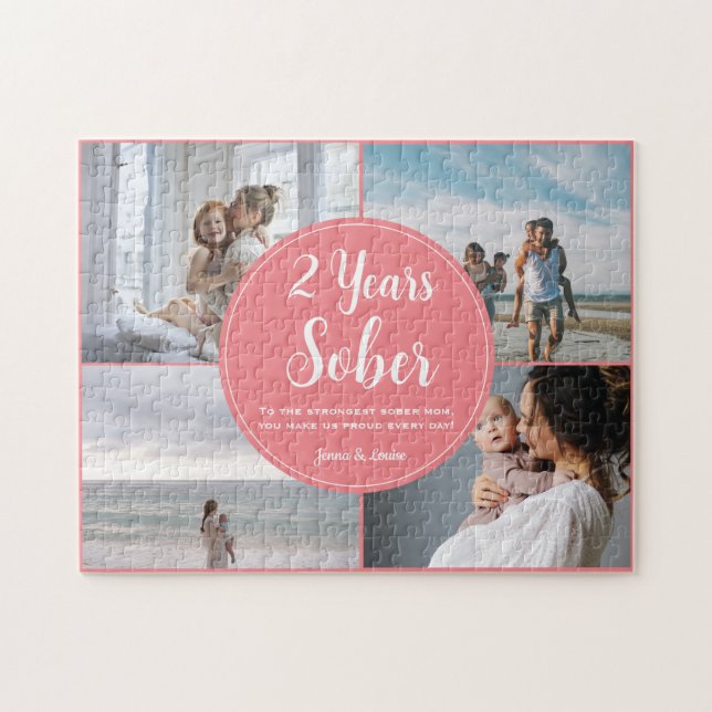 Puzzle Sobre 2 ans, 4 Collage Photo, Nom Personnalisé (Horizontal)