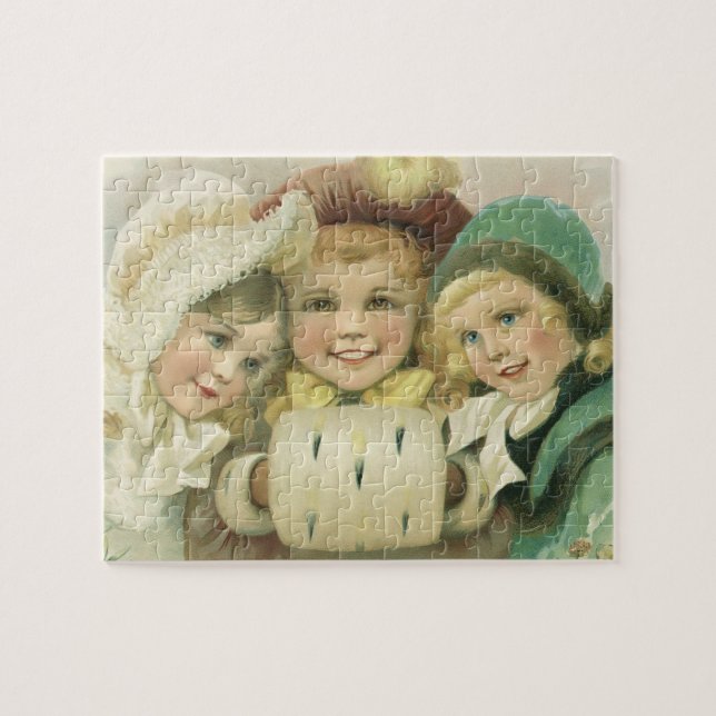 Puzzle Soeurs de Noël Vintage, Enfants Victoriens (Horizontal)