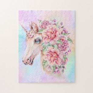 Puzzle Soft Pastel Unicorn avec Rose