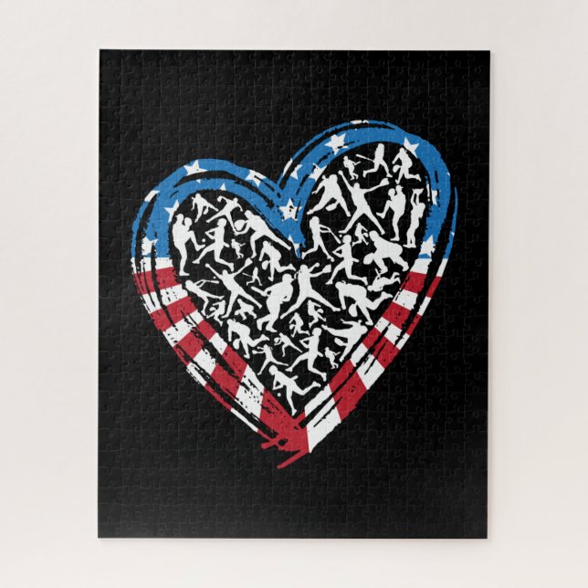 Puzzle Softball - American USA Flag Heart (Vertical)
