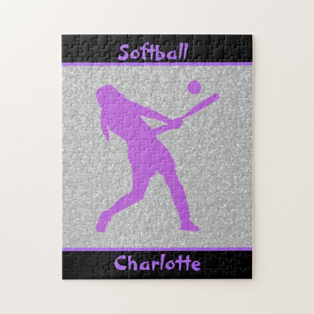 Puzzle Softball Girls Purple & Silver Sparkle (Vertical)