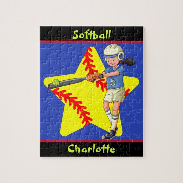 Puzzle Softball Girls Star Batter Swing Personnalisé (Vertical)