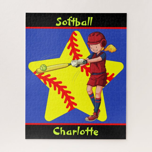 Puzzle Softball Girls Star Batter Swing Personnalisé (Vertical)