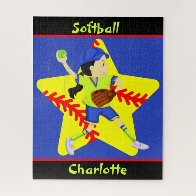 Puzzle Softball Girls Star Pitcher Personnalisé (Vertical)