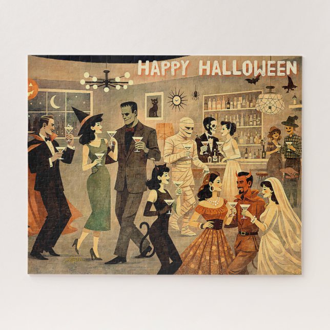 Puzzle Soirée Martini Halloween Rétro Milieu de Siècle 40 (Horizontal)
