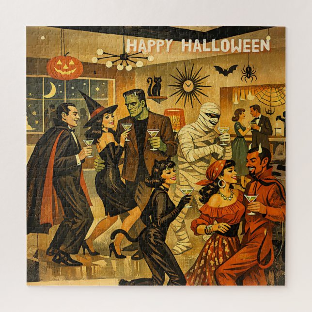 Puzzle Soirée Martini Halloween Rétro Milieu de Siècle 50 (Vertical)