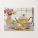 Puzzle Soirée Rustique<br><div class="desc">Tea party nature toujours avec des fleurs sauvages dans la cruche en céramique,  set de thé en céramique avec citrons et citrons sur la table avec la lumière en streaming depuis la fenêtre arrière - plan.</div>