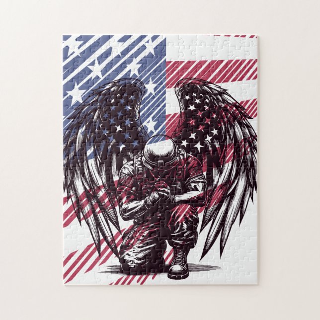 Puzzle Soldat Angel prier American USA Flag Art (Vertical)
