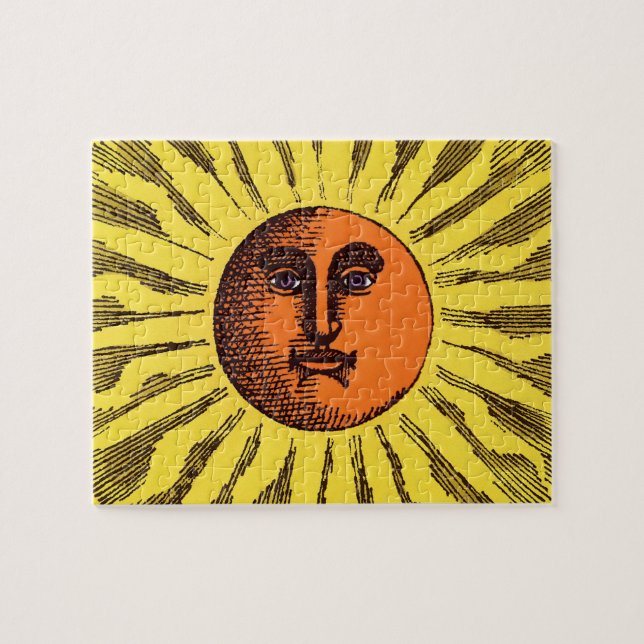 Puzzle Soleil Hippie Heureux Souriant Jaune Céleste Vinta (Horizontal)
