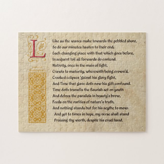 Puzzle Sonnet 60 (LX) de Shakespeare sur le parchemin (Horizontal)