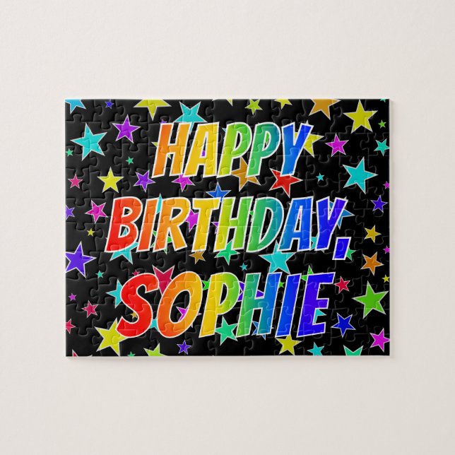 Puzzle "SOPHIE" Prénom, Amusant "HEUREUX ANNIVERSAIRE" (Horizontal)
