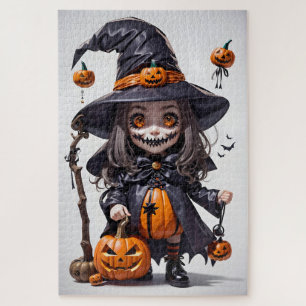 Puzzle Sorcière de Halloween animée et effrayante, citrou