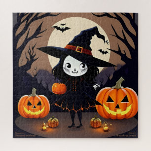 Puzzle Sorcière d'Halloween avec citrouilles