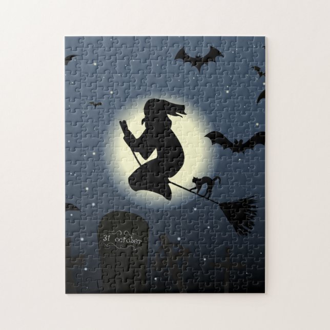 Puzzle Sorcière éffrayante et chauves-souris (Vertical)