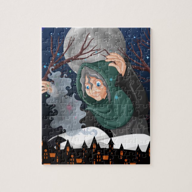 Puzzle  Sorcière effrayante & Maison hantée Halloween🌙 (Vertical)