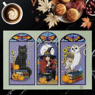 Puzzle Sorcière gothique chat noir hibou Halloween Art no