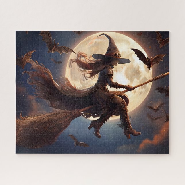 Puzzle Sorcière Steampunk Halloween Vol au Clair de Lune (Horizontal)