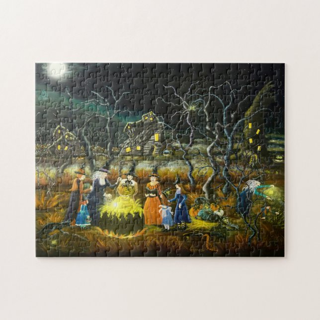 Puzzle Sorcières de Halloween autour d'un chaudron (Horizontal)