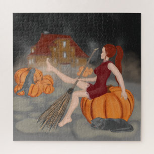 Puzzle Sorcières et chats à l'Halloween