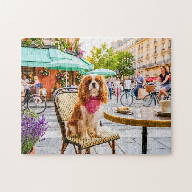 Puzzle Sortie en ville d'un spaniel dans un café en plein (Horizontal)