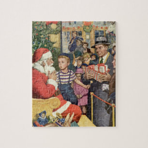 Puzzle Souhait de Noël Vintage, Garçon sur Santa Claus La