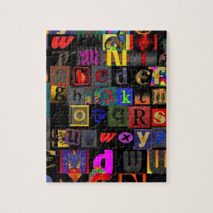 Puzzle Soupe Alphabet, lettres mosaïque design, colorfu a
