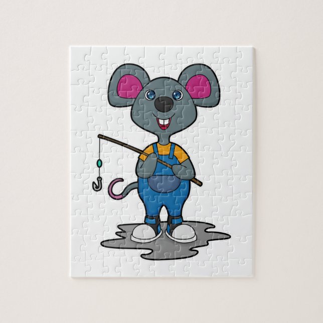 Puzzle Souris comme Fisher avec une baguette de pêche (Vertical)