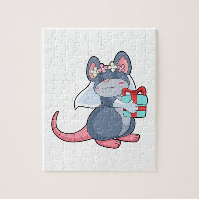 Puzzle Souris comme mariée avec voile et cadeau.PNG (Vertical)