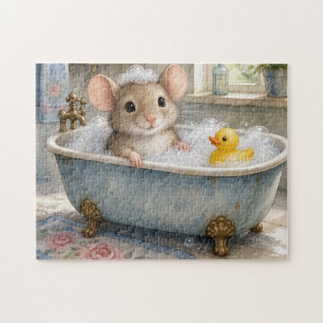 Puzzle Souris dans un bain moussant avec un canard jaune (Horizontal)