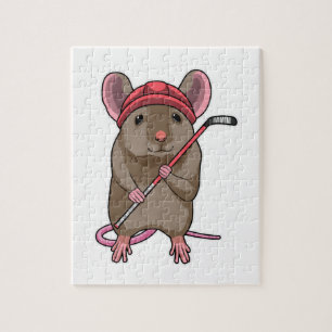Puzzle Souris de hockey sur glace avec bâton de hockey su