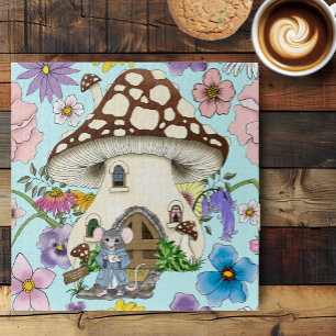 Puzzle Souris Fantaisiste Maison Champignon Floral Bleu