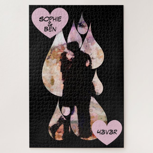 Puzzle Sous un parapluie : Couple romantique s'embrassant (Vertical)