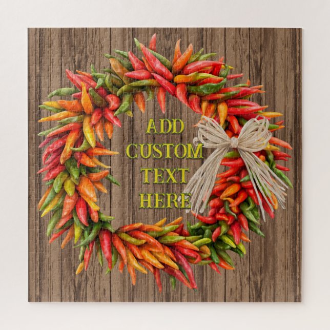 Puzzle Southwest Rustic Chile Pepper Wreath Personalized (Vertical)