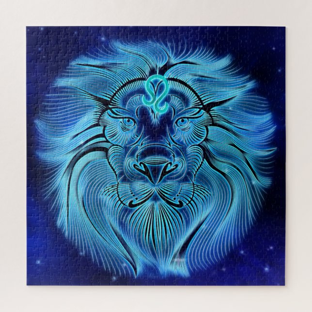 Puzzle Soyez un roi, soyez un lion, bleu, signe du zodiaq (Vertical)
