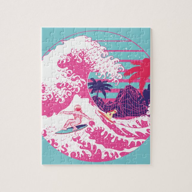Puzzle Spaceman surfing The Great pink wave (Vertical)