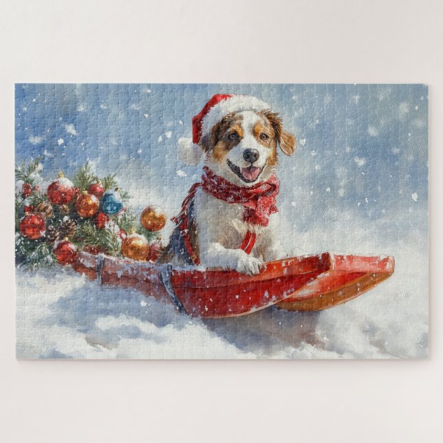 Puzzle Spaniel Breton dans un traîneau de Noël (Horizontal)