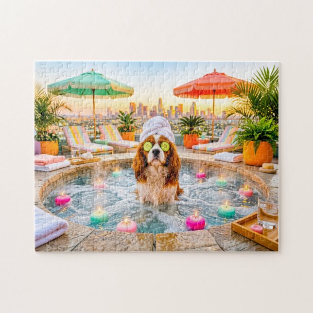Puzzle Spaniel dans un bassin de bien-être (Horizontal)