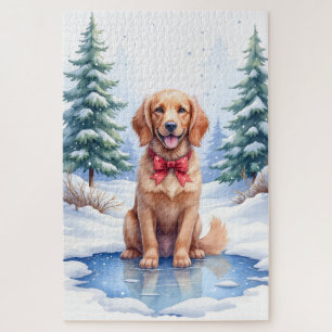 Puzzle Spaniel d'eau américain au bassin gelé à l'aquarel