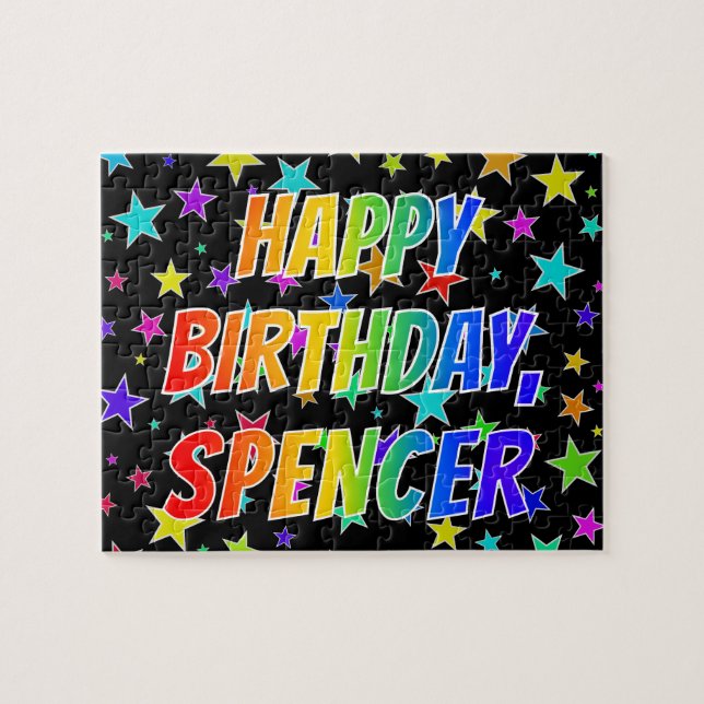 Puzzle "SPENCER" Prénom, Amusant "HEUREUX ANNIVERSAIRE" (Horizontal)