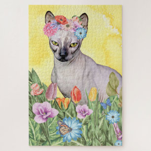Puzzle Sphynx cat flowers